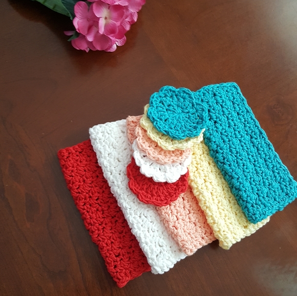 Washcloth and scrubbies set 6pc, 3 each handmade by seller crochet cotton yarn - Picture 5 of 11